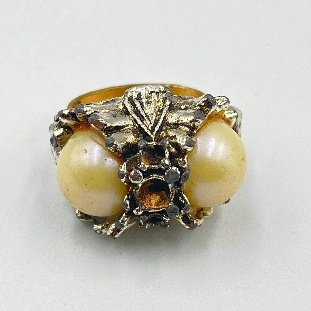Vintage‎ Statement Ring Goth Boho Dragon Eye Faux Pearl Rhinestone Set Y2K 5pc
